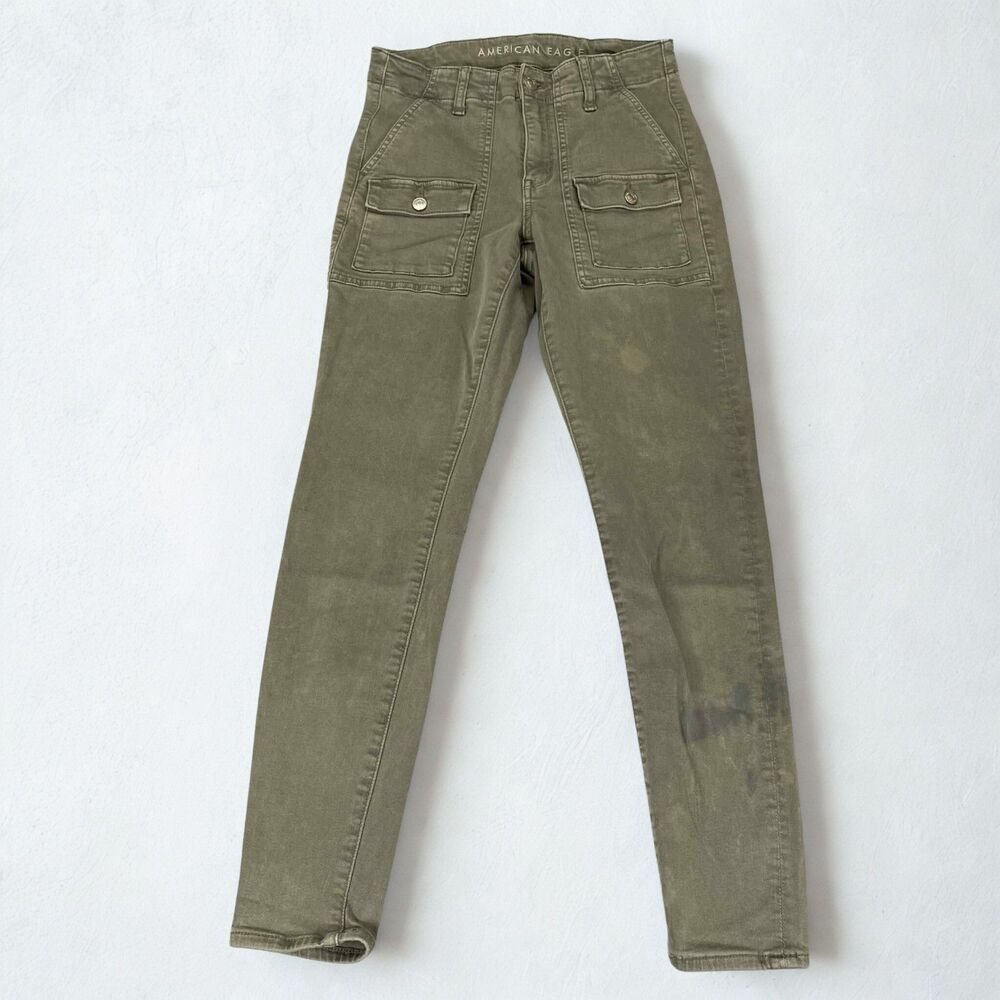 American Eagle Jeans Women 6 Green Jegging Cargo Next Level Stretch Stained